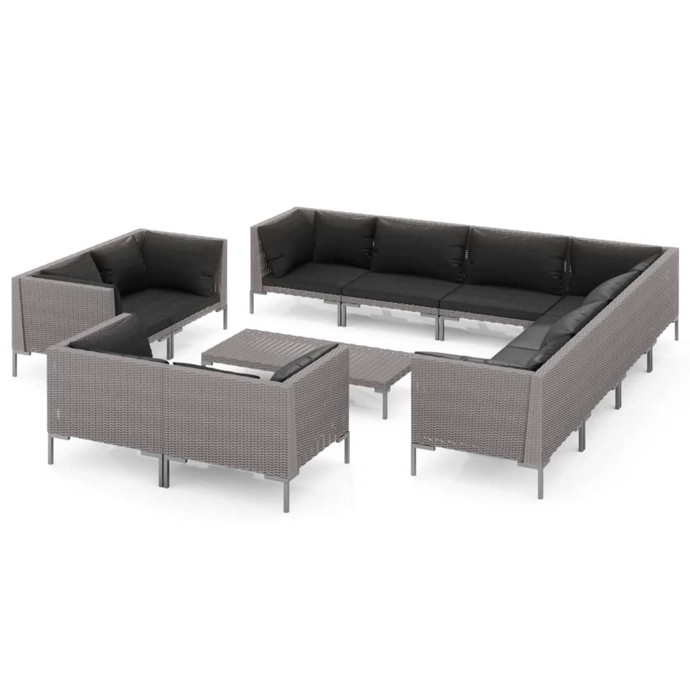 vidaXL Salon de jardin 12 pcs avec coussins en résine tressée Gris foncé