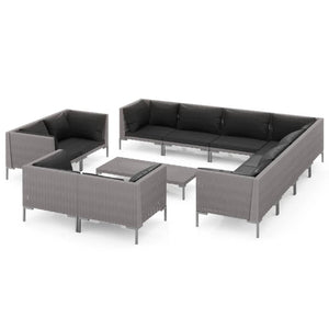 12-tlg. Garten-Lounge-Set mit Kissen Poly Rattan Dunkelgrau