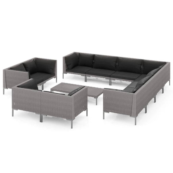 12-tlg. Garten-Lounge-Set mit Kissen Poly Rattan Dunkelgrau