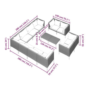 12-tlg. Garten-Lounge-Set mit Kissen Poly Rattan Dunkelgrau