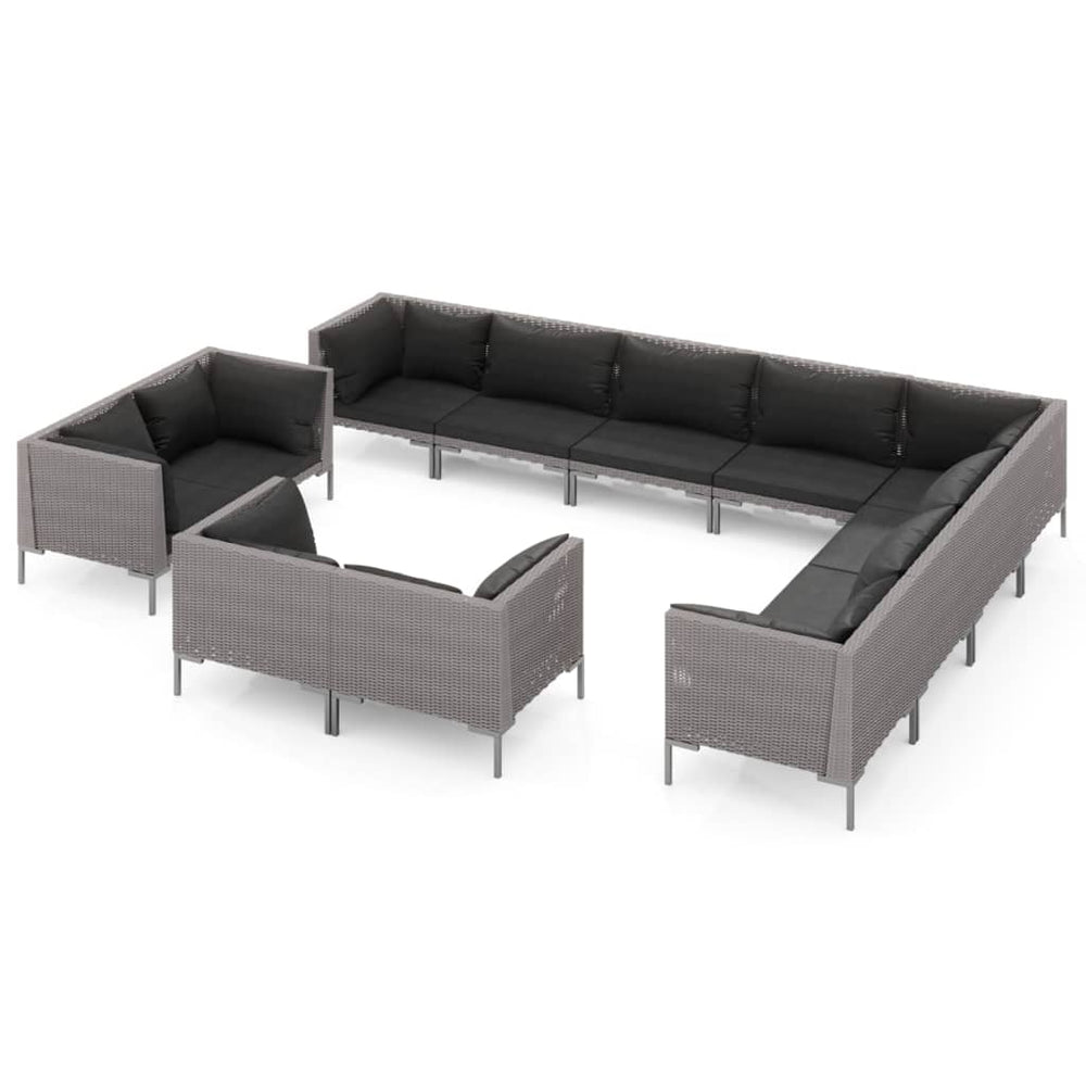 vidaXL Salon de jardin 12 pcs avec coussins en résine tressée Gris foncé