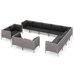 12-tlg. Garten-Lounge-Set mit Kissen Poly Rattan Dunkelgrau