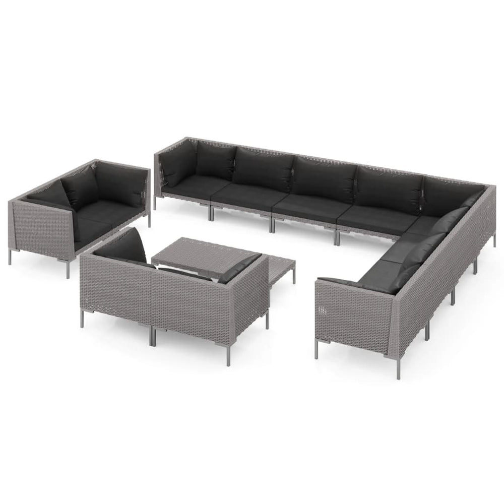 vidaXL Salon de jardin 13 pcs avec coussins résine tressée Gris foncé