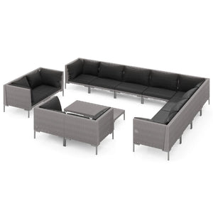 13-tlg. Garten-Lounge-Set mit Kissen Poly Rattan Dunkelgrau
