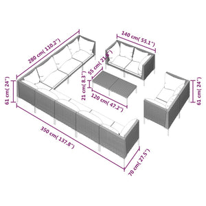 13-tlg. Garten-Lounge-Set mit Kissen Poly Rattan Dunkelgrau