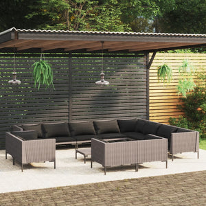 13-tlg. Garten-Lounge-Set mit Kissen Poly Rattan Dunkelgrau