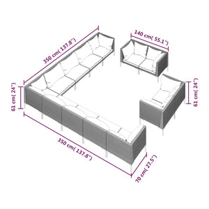 13-tlg. Garten-Lounge-Set mit Kissen Poly Rattan Dunkelgrau