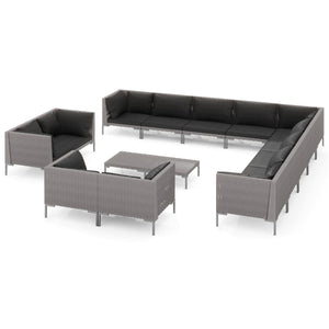 14-tlg. Garten-Lounge-Set mit Kissen Poly Rattan Dunkelgrau