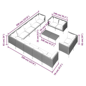 14-tlg. Garten-Lounge-Set mit Kissen Poly Rattan Dunkelgrau
