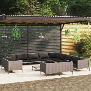 14-tlg. Garten-Lounge-Set mit Kissen Poly Rattan Dunkelgrau