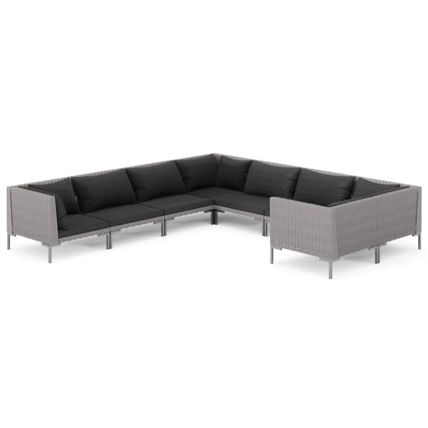 8-tlg. Garten-Lounge-Set mit Kissen Poly Rattan Dunkelgrau
