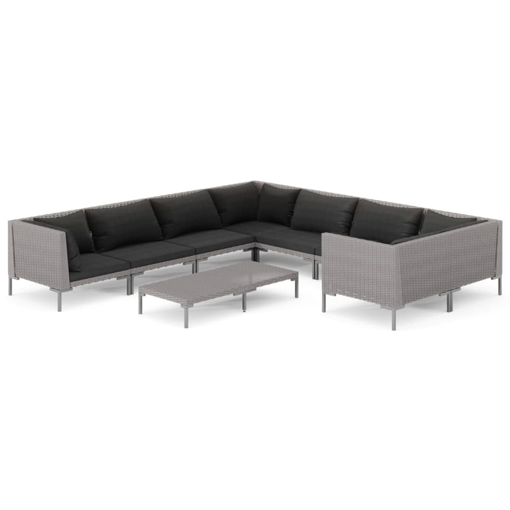vidaXL Salon de jardin 9 pcs avec coussins résine tressée Gris foncé
