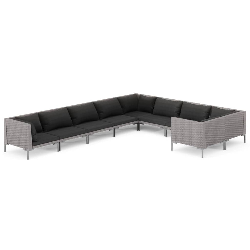 vidaXL Salon de jardin 9 pcs avec coussins résine tressée Gris foncé