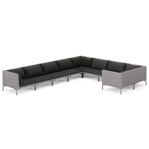9-tlg. Garten-Lounge-Set mit Kissen Poly Rattan Dunkelgrau