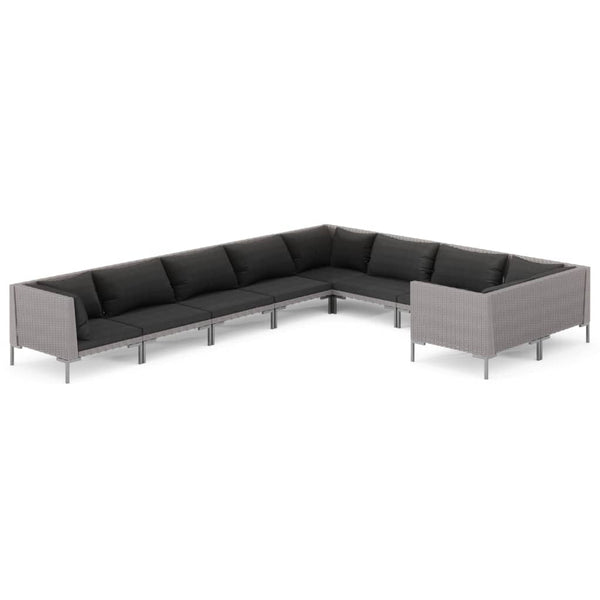 9-tlg. Garten-Lounge-Set mit Kissen Poly Rattan Dunkelgrau