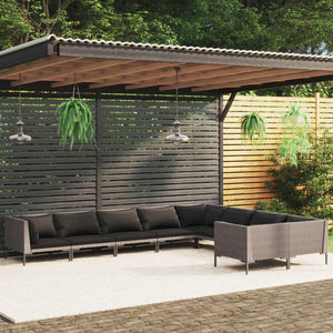 9-tlg. Garten-Lounge-Set mit Kissen Poly Rattan Dunkelgrau