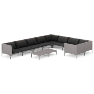 10-tlg. Garten-Lounge-Set mit Kissen Poly Rattan Dunkelgrau