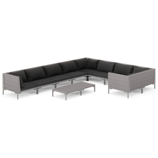 10-tlg. Garten-Lounge-Set mit Kissen Poly Rattan Dunkelgrau