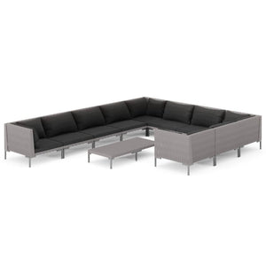 11-tlg. Garten-Lounge-Set mit Kissen Poly Rattan Dunkelgrau