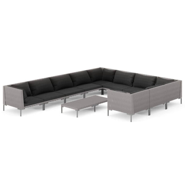 11-tlg. Garten-Lounge-Set mit Kissen Poly Rattan Dunkelgrau