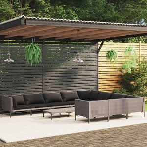 11-tlg. Garten-Lounge-Set mit Kissen Poly Rattan Dunkelgrau