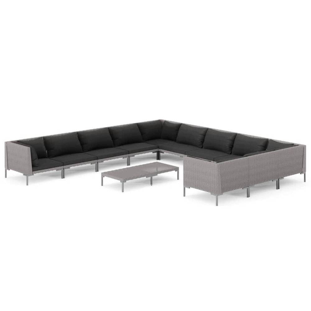vidaXL Salon de jardin 12 pcs avec coussins en résine tressée Gris foncé