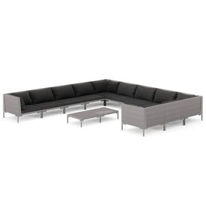 12-tlg. Garten-Lounge-Set mit Kissen Poly Rattan Dunkelgrau