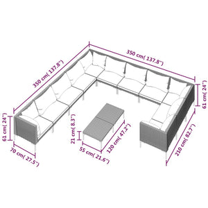 12-tlg. Garten-Lounge-Set mit Kissen Poly Rattan Dunkelgrau