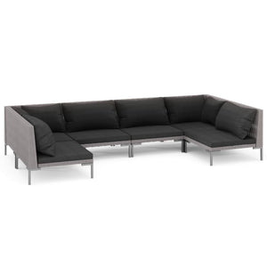 6-tlg. Garten-Lounge-Set mit Kissen Poly Rattan Dunkelgrau