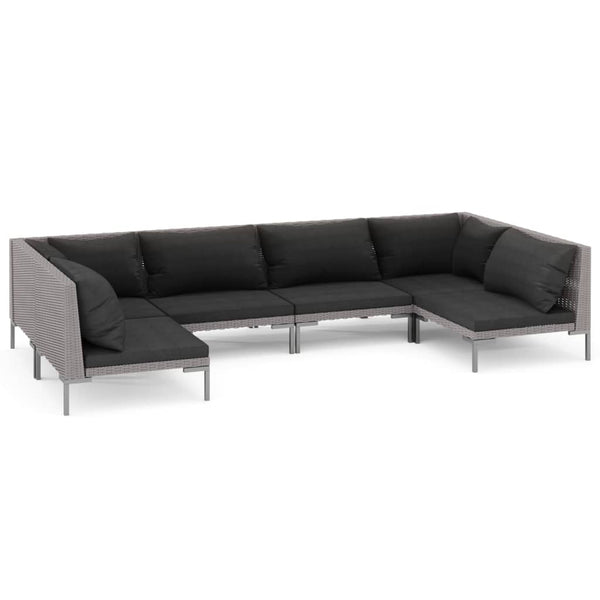 6-tlg. Garten-Lounge-Set mit Kissen Poly Rattan Dunkelgrau