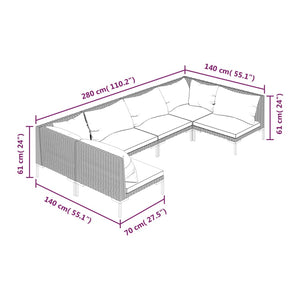 6-tlg. Garten-Lounge-Set mit Kissen Poly Rattan Dunkelgrau