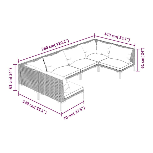 6-tlg. Garten-Lounge-Set mit Kissen Poly Rattan Dunkelgrau