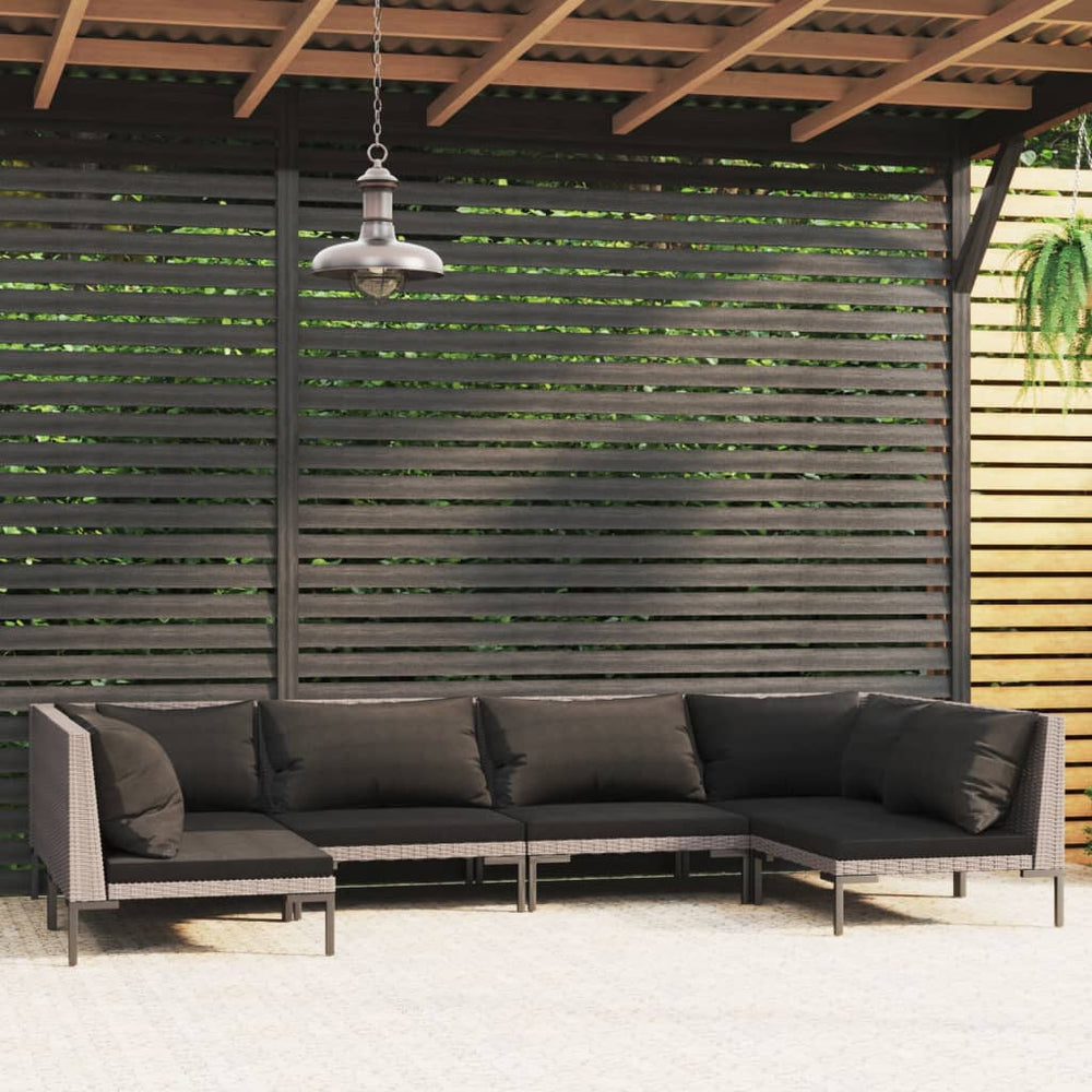 vidaXL Salon de jardin 6 pcs avec coussins résine tressée Gris foncé