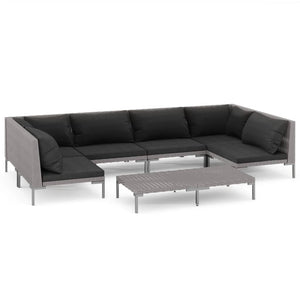7-tlg. Garten-Lounge-Set mit Kissen Poly Rattan Dunkelgrau