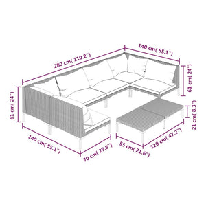 7-tlg. Garten-Lounge-Set mit Kissen Poly Rattan Dunkelgrau