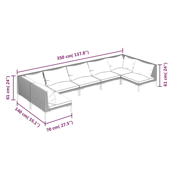 7-tlg. Garten-Lounge-Set mit Kissen Poly Rattan Dunkelgrau