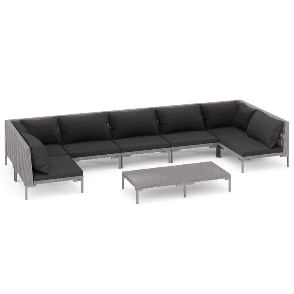 vidaXL Salon de jardin 8 pcs avec coussins résine tressée Gris foncé