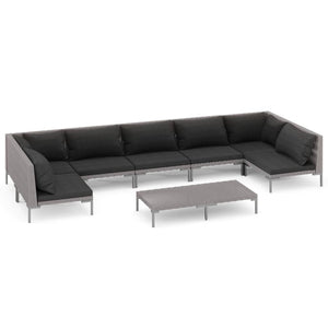 8-tlg. Garten-Lounge-Set mit Kissen Poly Rattan Dunkelgrau