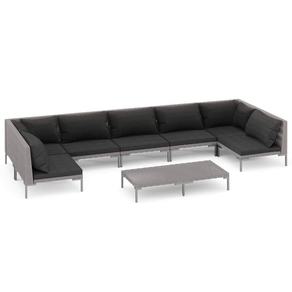 8-tlg. Garten-Lounge-Set mit Kissen Poly Rattan Dunkelgrau