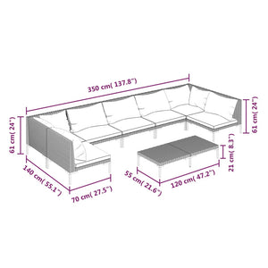 8-tlg. Garten-Lounge-Set mit Kissen Poly Rattan Dunkelgrau