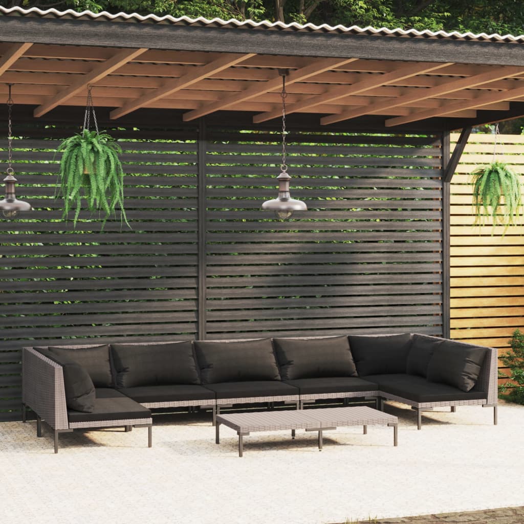 8-tlg. Garten-Lounge-Set mit Kissen Poly Rattan Dunkelgrau