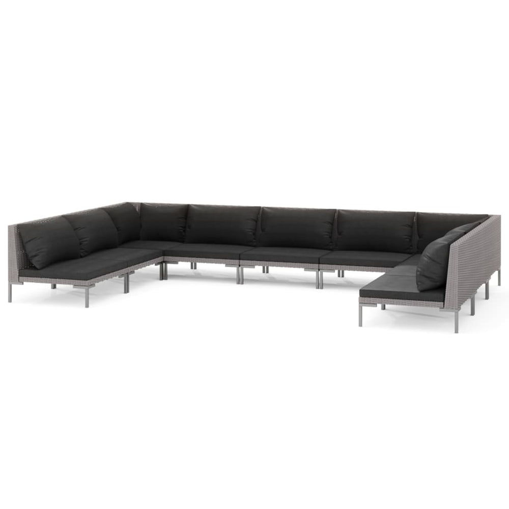 vidaXL Salon de jardin 9 pcs avec coussins résine tressée Gris foncé