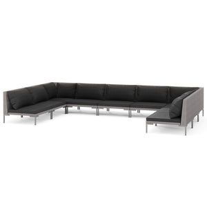9-tlg. Garten-Lounge-Set mit Kissen Poly Rattan Dunkelgrau