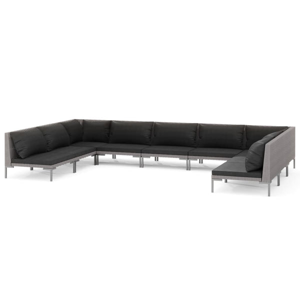 9-tlg. Garten-Lounge-Set mit Kissen Poly Rattan Dunkelgrau