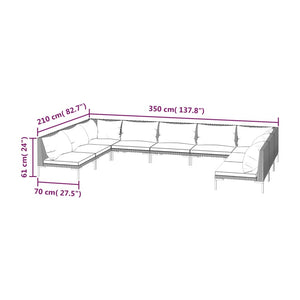 9-tlg. Garten-Lounge-Set mit Kissen Poly Rattan Dunkelgrau