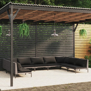 9-tlg. Garten-Lounge-Set mit Kissen Poly Rattan Dunkelgrau