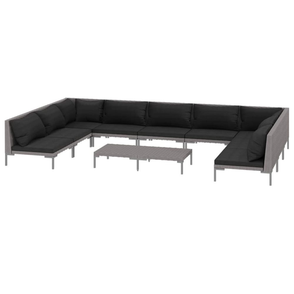 10-tlg. Garten-Lounge-Set mit Kissen Poly Rattan Dunkelgrau