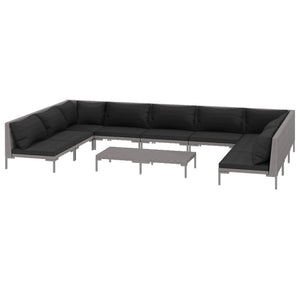10-tlg. Garten-Lounge-Set mit Kissen Poly Rattan Dunkelgrau