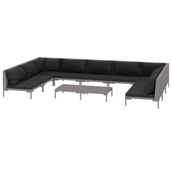 10-tlg. Garten-Lounge-Set mit Kissen Poly Rattan Dunkelgrau
