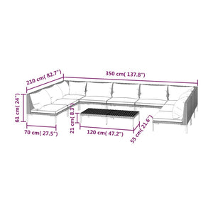 10-tlg. Garten-Lounge-Set mit Kissen Poly Rattan Dunkelgrau